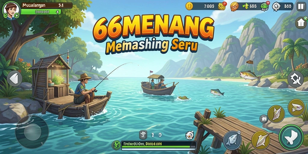 Gameplay memancing seru dalam 66MENANG dengan ikan-ikan beragam.