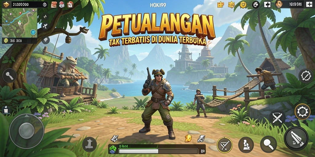 Tampilan luar biasa gameplay HOKI99 dengan dunia terbuka yang luas dan petualangan seru.