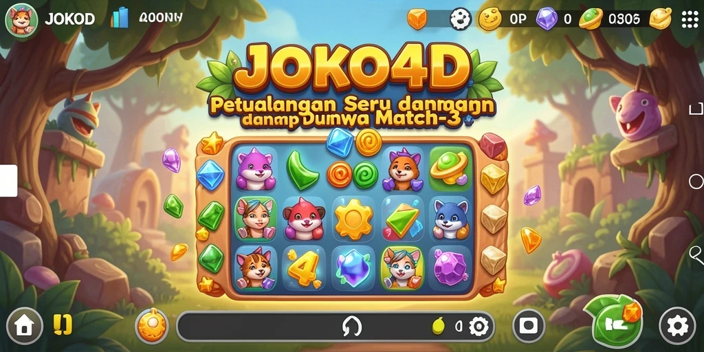Tampilan gameplay JOKO4D yang seru dan berwarna-warni dalam genre Match-3.