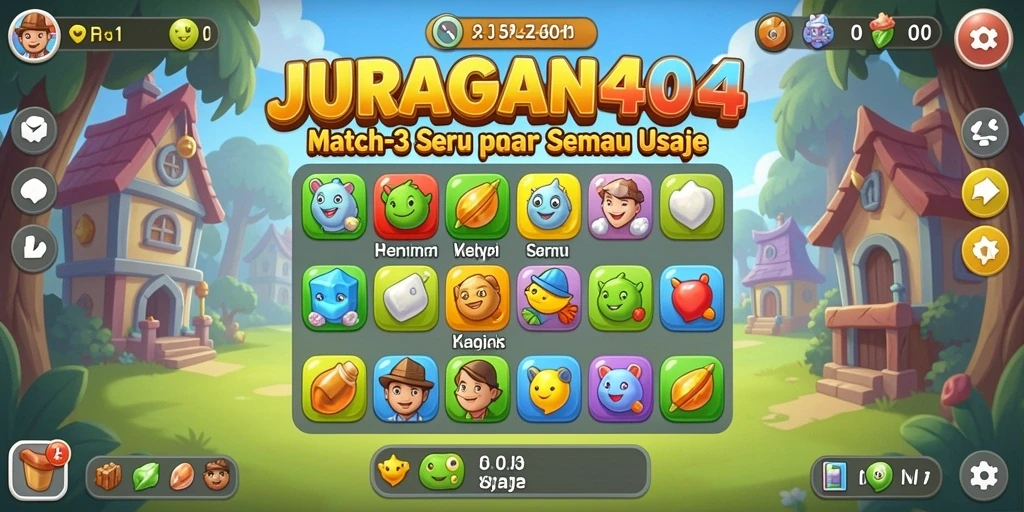 Screenshot menunjukkan gameplay seru JURAGAN404 Match-3.