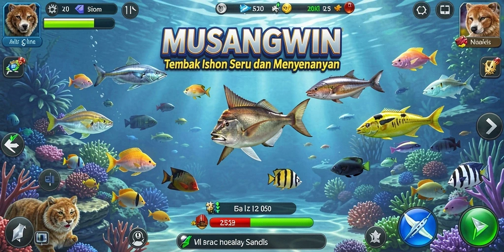 Tampilan gameplay MUSANGWIN dengan aksi menembak ikan yang seru.