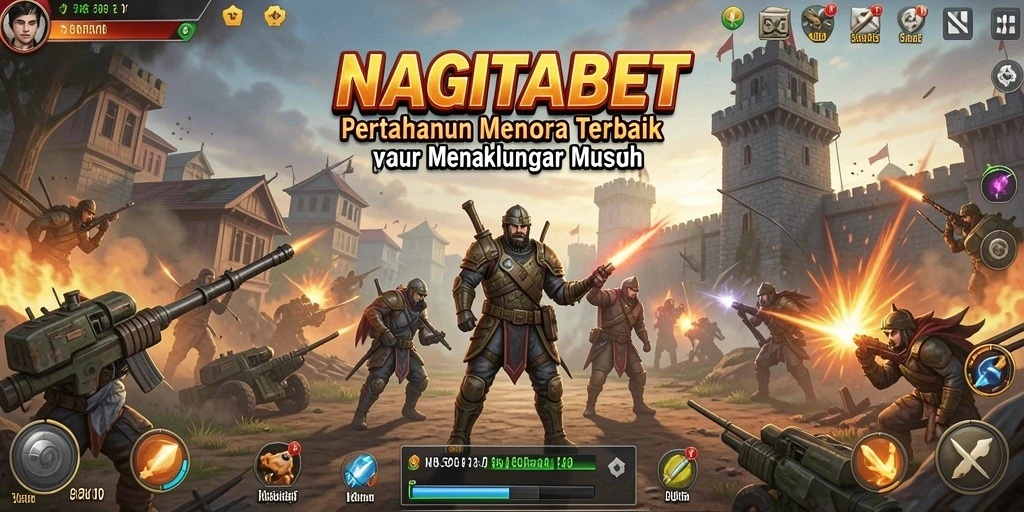Tampilan screenshot gameplay NAGITABET yang menunjukkan menara dan musuh dalam aksi.