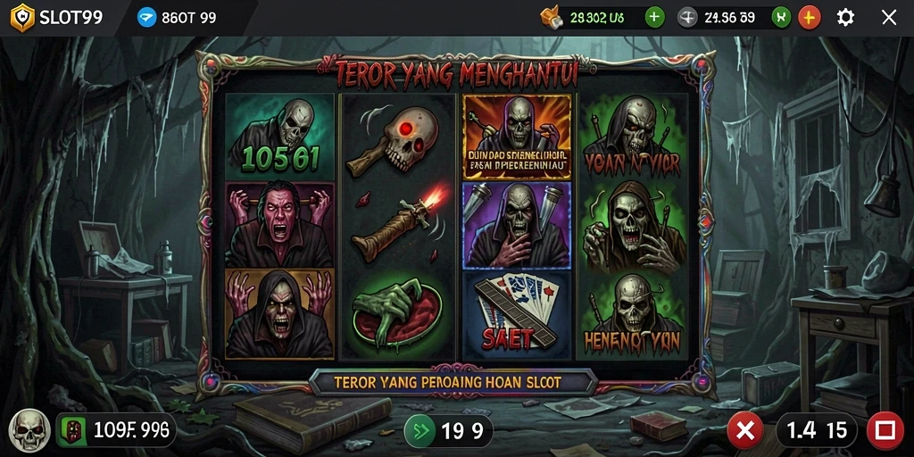 Tangkapan layar SLOT99 menampilkan momen menegangkan dalam permainan slot horror.